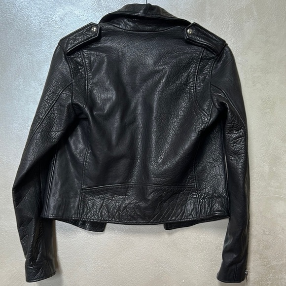 Allsaints Hadi Biker leather jacket sz 4 | black moto jacket EUC - Picture 11 of 16